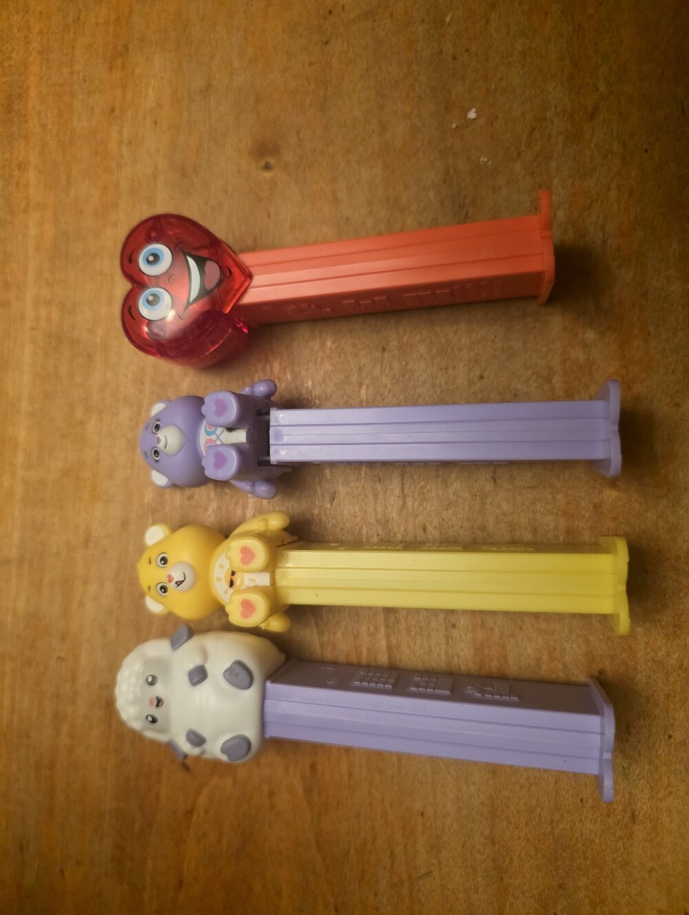 Pez Care Bears Lot Sunshine Bear Yellow & Purple Toy Figure Hearts Sun Clean
